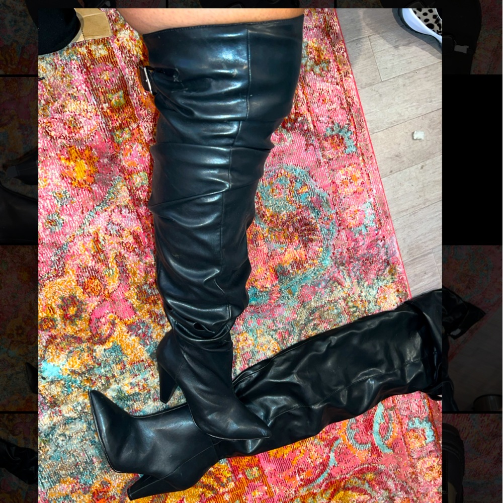 Scrunch Over The Knee Black Boots